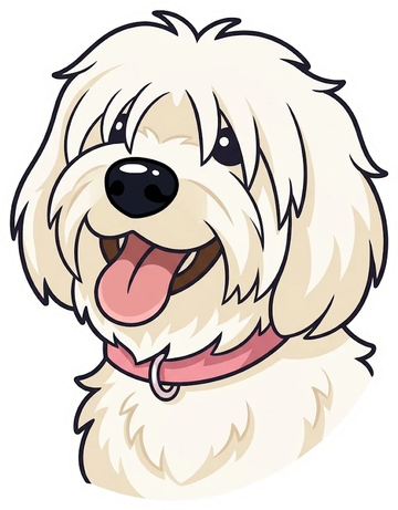 Jennifer, the OCY Games mascot: a fluffy white Maltese with her tongue out
